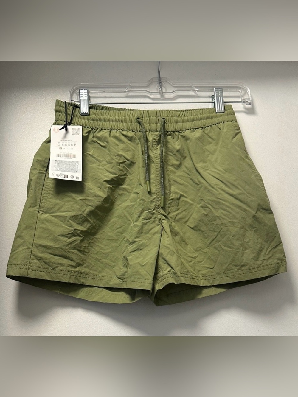 ZARA Men's Basic Mid-Length Lined Swim Shorts NWT Khaki Green Swim Trunks Size S
